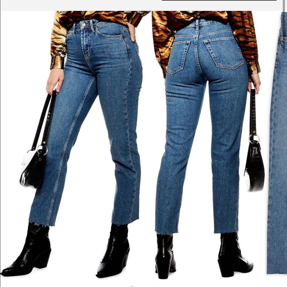 Topshop Straight Leg Raw Hem Jeans Petite